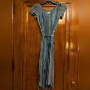 Vintage Nipon Boutique Blue Multicolor Striped High Low Dress